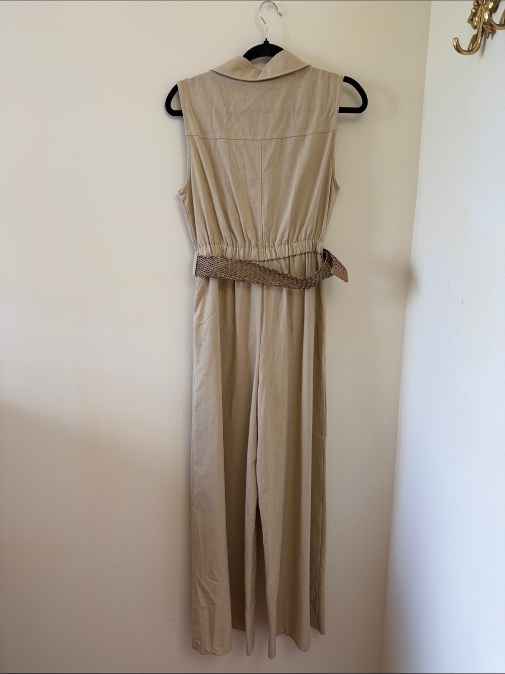 Mustard Seed Sleeveless Khaki Utility Jumpsuit with Woven Belt - Picture 5 of 5